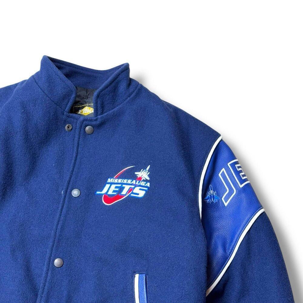 VTG 90s Mississauga Jets Varsity Jacket Wool Leather Trim Canada Made Youth XXL - Picture 5 of 10